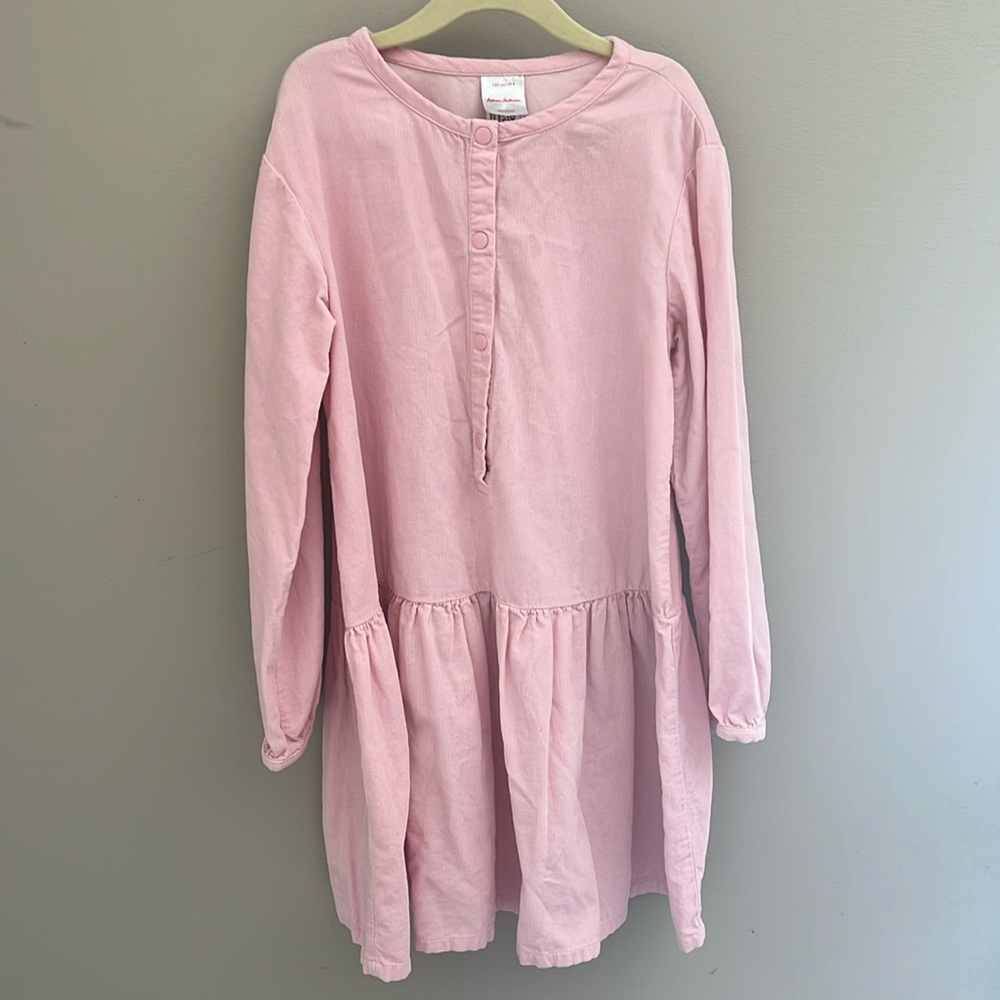 Hanna Andersson girls light pink dress with snaps size 8 long sleeve